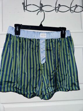 Out From Under green and blue striped silky pants